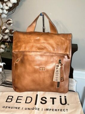 NWT Bed Stu Leather Howie Flapover Leather Backpack Tan Rustic Retail $365